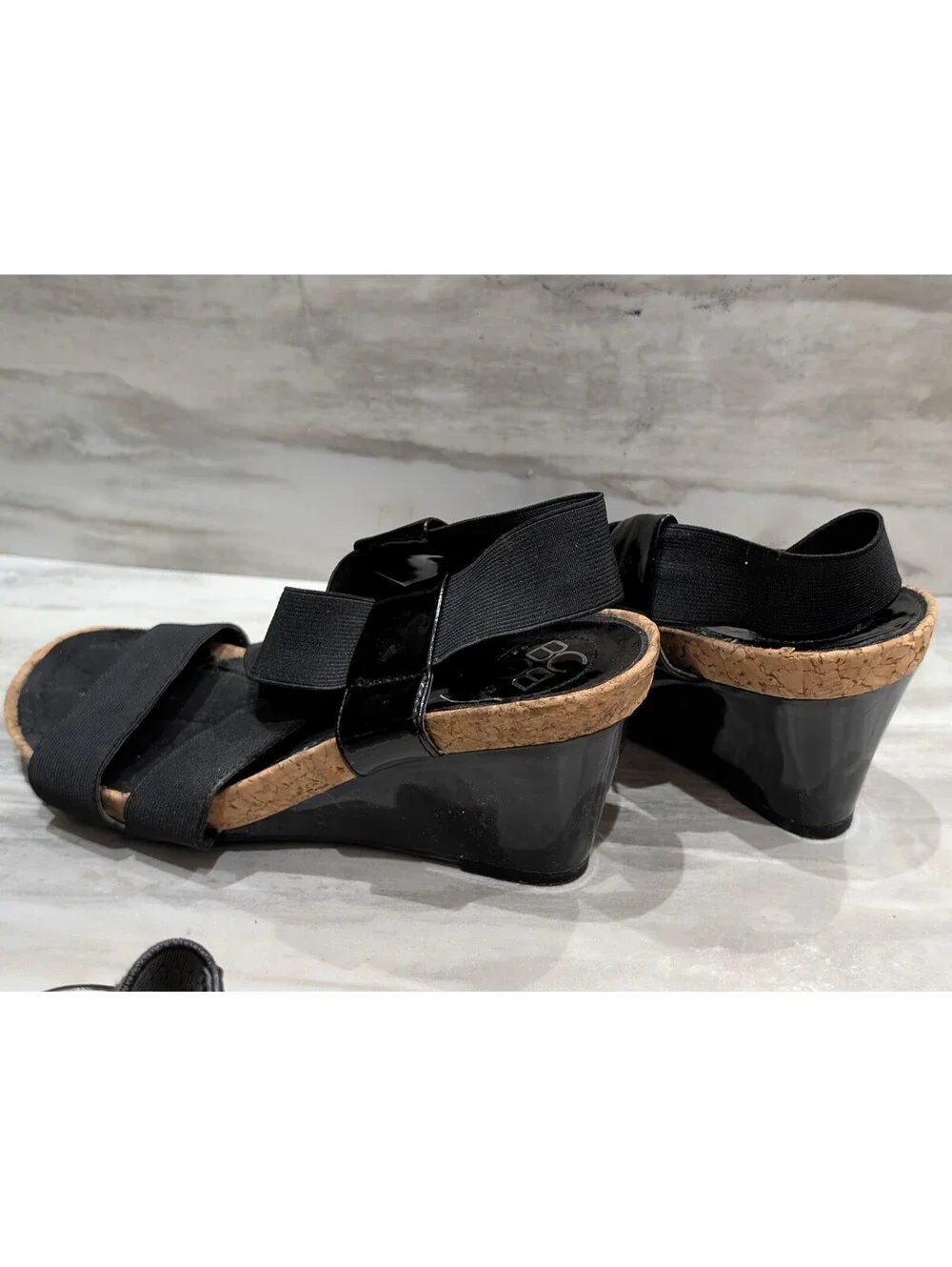 BCBGeneration Black Wedge Sandals with Cork Detail Size 7B/37